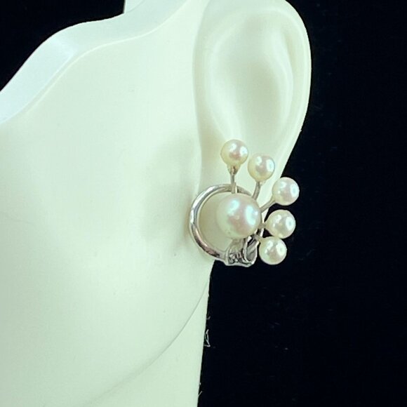 Mid Century Mikimoto 14 Karat Sterling Foliage pierced earrings 3.3g JR8661